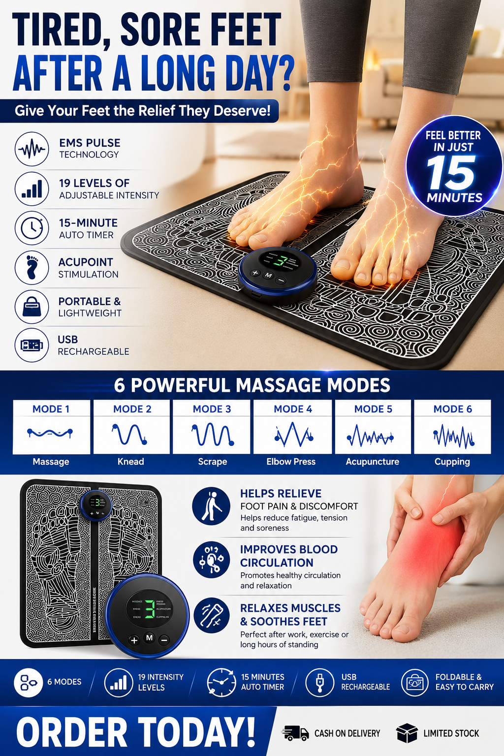 EMS Foot Massager Mat – Portable Electric Foot Massage Pad